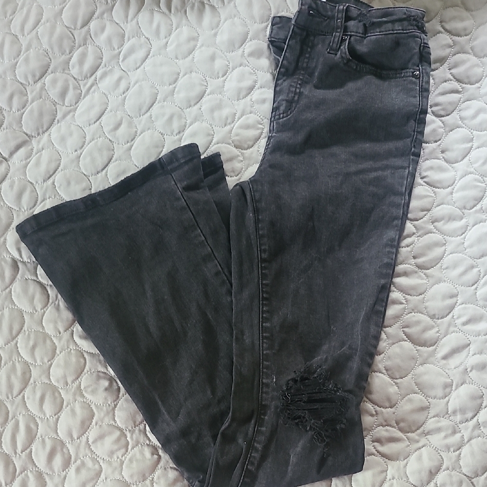 Black Distressed Flare Jeans